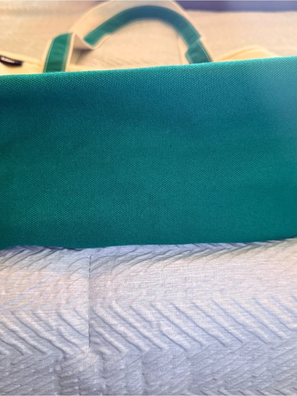 Lands' End Cream Canvas Tote with Green Trim and Base